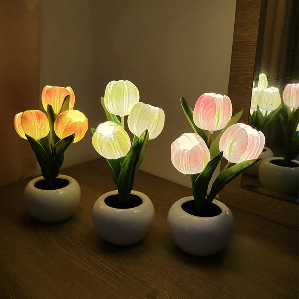 Pot Nightlights Tulips Table Lamp Room Deco