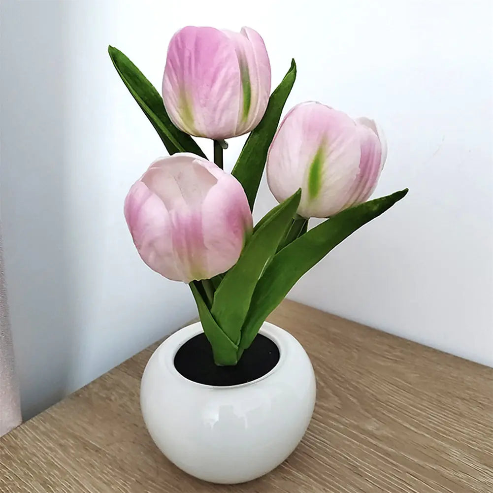 Pot Nightlights Tulips Table Lamp Room Deco