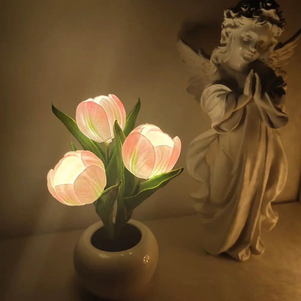 Pot Nightlights Tulips Table Lamp Room Deco