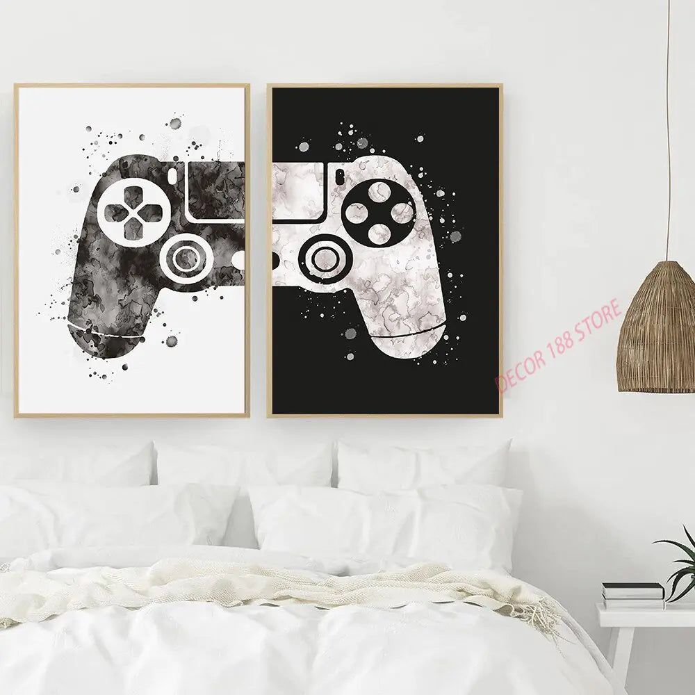 Video Game Prints Black White Posters Teen Boy Bedroom Decor